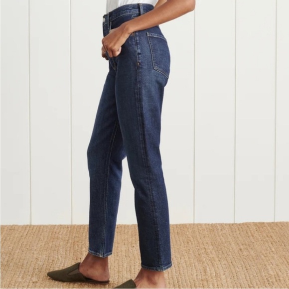 Agolde Riley Long High Rise Straight Leg Jeans Dark Blue Wash Size 31 Luxury - Picture 6 of 16